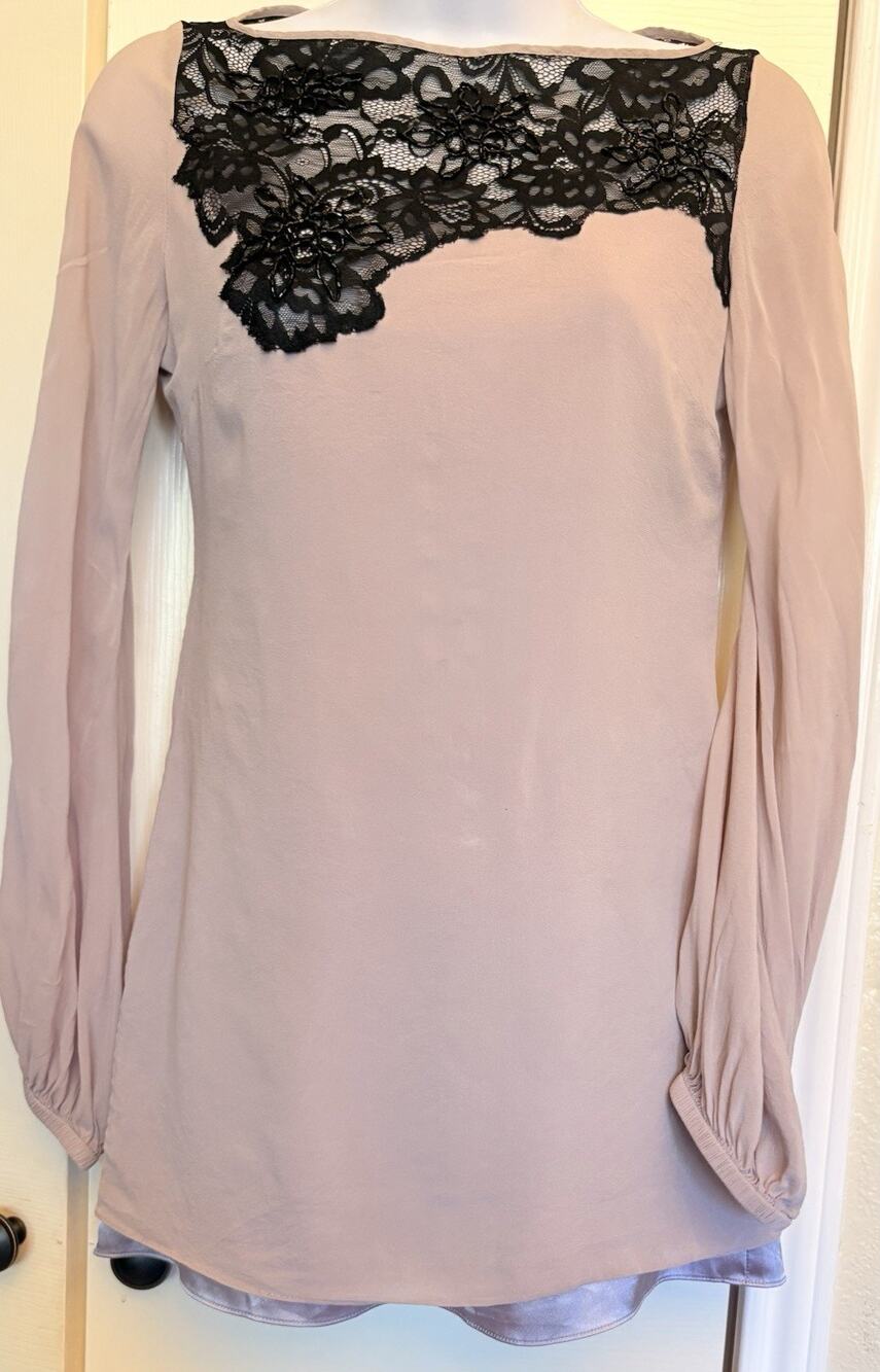 GUESS by Marciano Chiffon Mini Dress , Black Lace Accent Long Sleeve Size XS